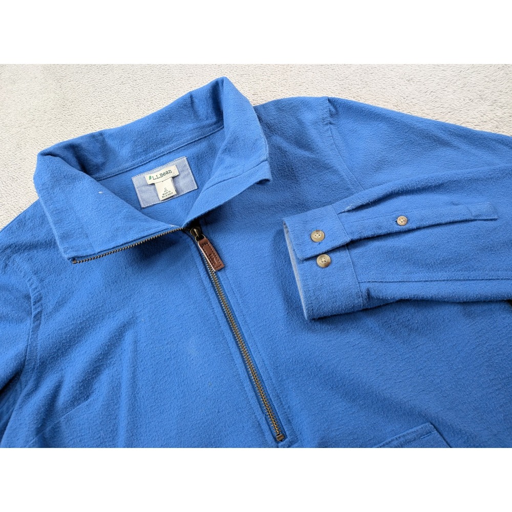 LL Bean Mens Small Blue 100% Cotton Chamois Quarter Zip Fleece Pullover 508265